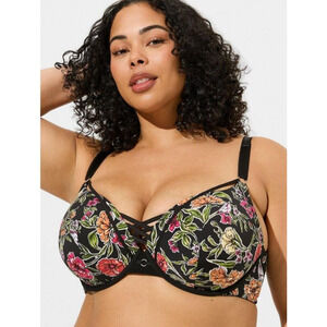 Torrid 42DDD XO Push Up Plunge Black Garden Floral Underwire Bra NWT NEW